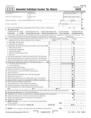 California Amended Individual Income Tax Return 540X