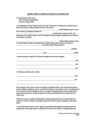 Limited Liability Company Account Authorization