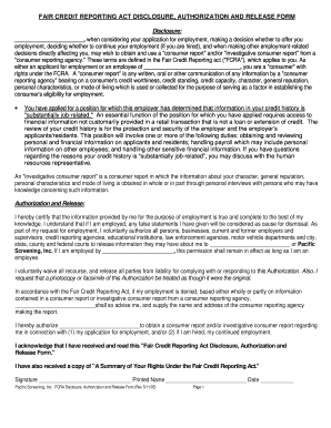 Fair Credit Reporting Act Disclosure Authorization Release Form