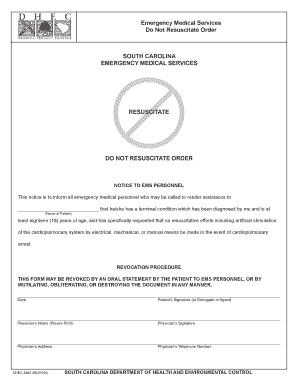 South Carolina Do Not Resuscitate Order