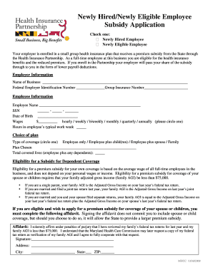 Maryland Employee Health Insurance Subsidy Application
