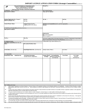 Hong Kong Import Licence Application Form (Strategic Commodities)