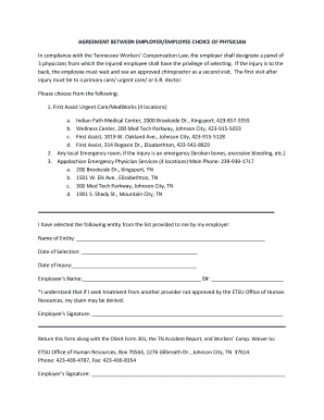 Tennessee Workers' Compensation Physician Selection Agreement