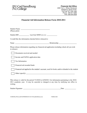 Financial Aid Information Release Form
