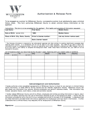 Williamson County Authorization & Release Form