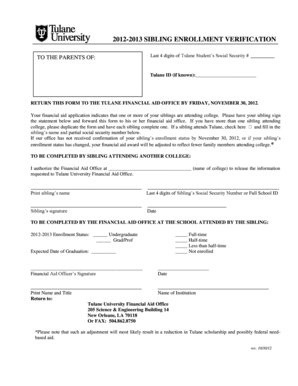 Sibling Enrollment Verification Form