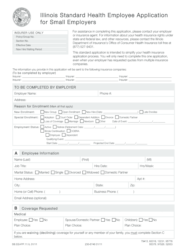 Fillable Online Illinois Standard Health Employee Application Fax Email ...