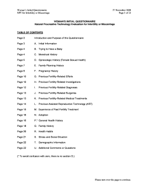 Woman's Initial Questionnaire for Infertility or Miscarriage