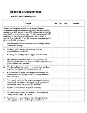 Accounts Receivable Internal Control Questionnaire
