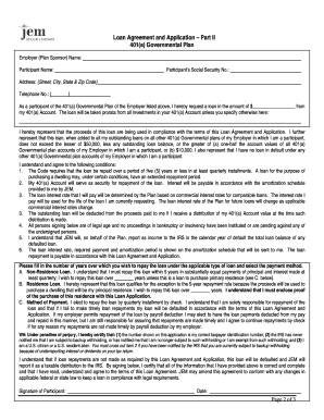401(a) Governmental Plan Loan Agreement and Application