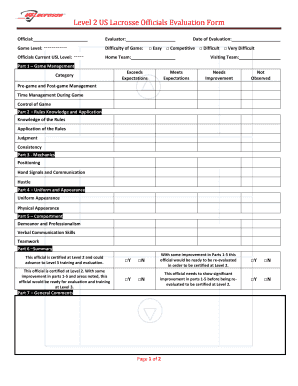 US Lacrosse Level 2 Officials Evaluation Form