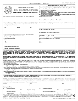 SBA Form 912 Personal History Statement