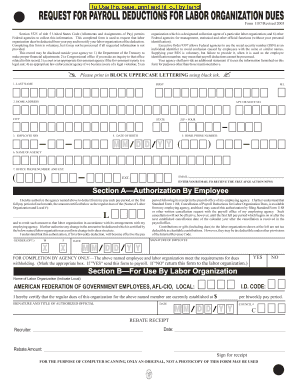 Request for Payroll Deductions for Labor Organization Dues