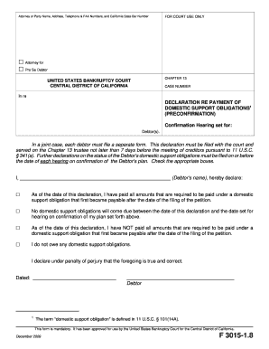 Declaration Re Payment of Domestic Support Obligations