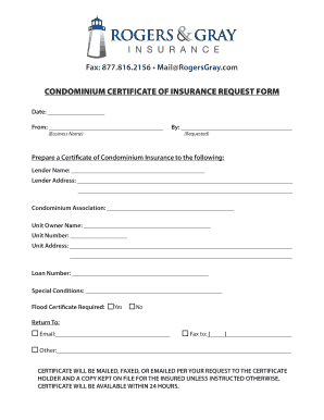 Condominium Certificate of Insurance Request Form