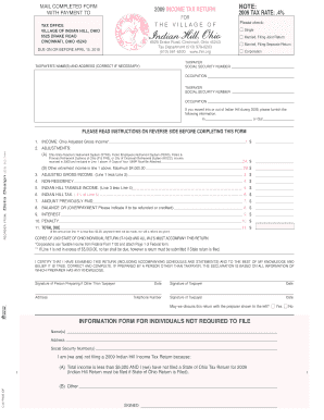 2009 Indian Hill Income Tax Return