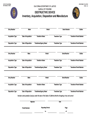 California Destructive Device Record Form