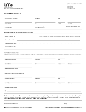 Outgoing Domestic Wire Transfer Form