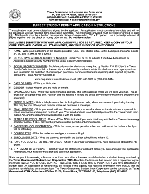 Texas Barber Student Permit Application