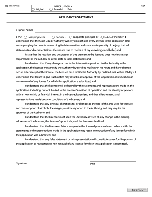 Applicant's Statement for Liquor License