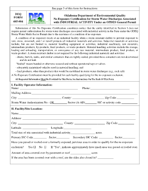 No Exposure Certification for Storm Water Discharges