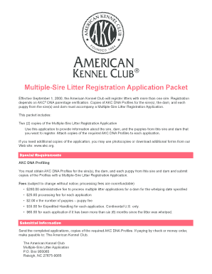 American Kennel Club Multiple-Sire Litter Registration Application