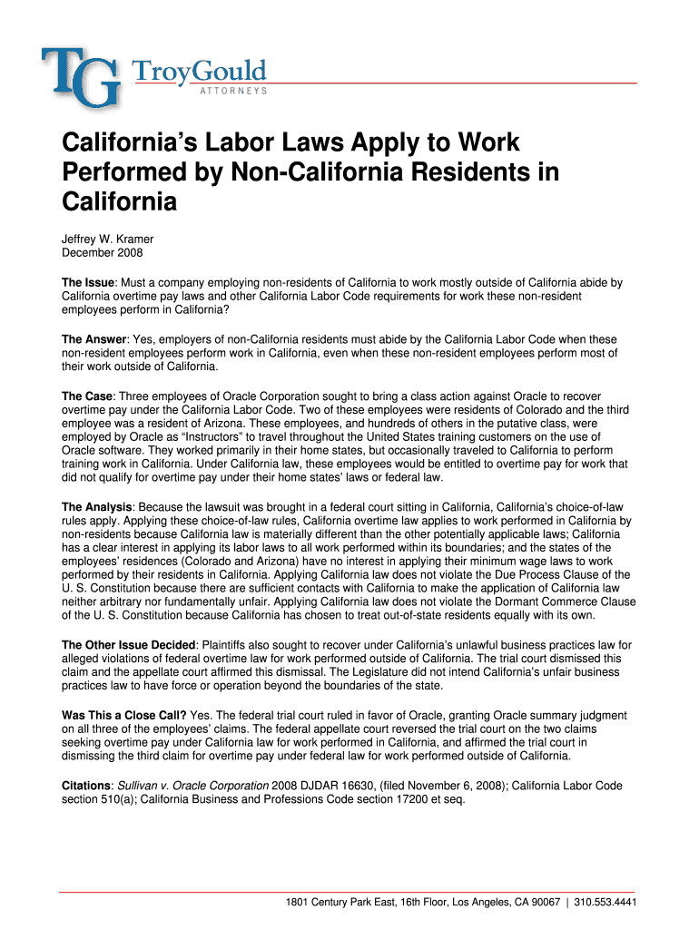 Fillable Online Californias Labor Laws Apply to Work Fax Email Print ...