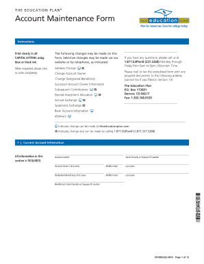 The Education Plan Account Maintenance Form