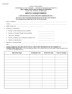 New Jersey Monthly Change Summary Form