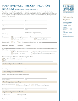 Half-Time/Full-Time Certification Request