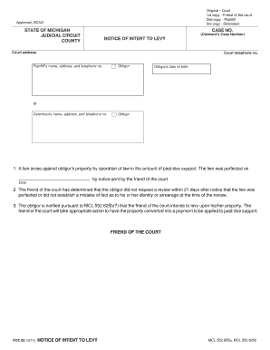 Michigan Notice of Intent to Levy