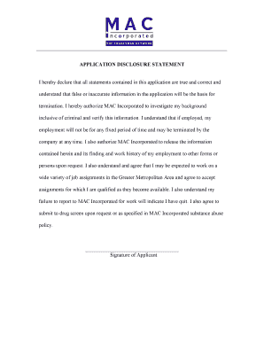 Application Disclosure Statement