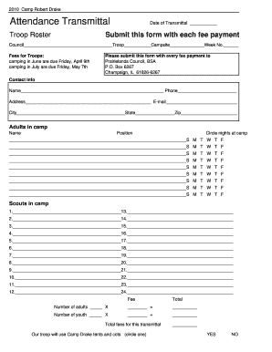 Boy Scouts Camp Attendance Transmittal Form