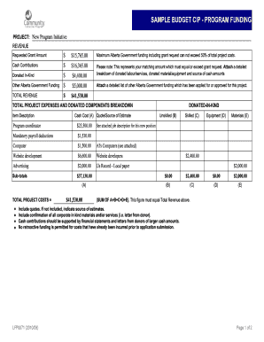 Mri order form - SAMPLE BUDGET CIP - PROGRAM FUNDING - culture alberta