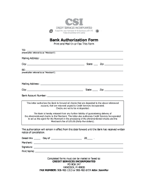 Bank Authorization Form