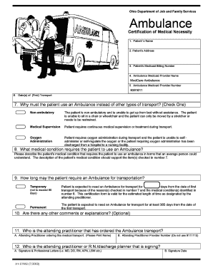 Ohio Ambulance Certification of Medical Necessity