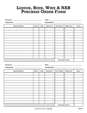 Liquor Beer Wine Purchase Order Form