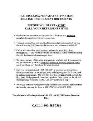 CDL Trucking Preparation Program Enrollment Form