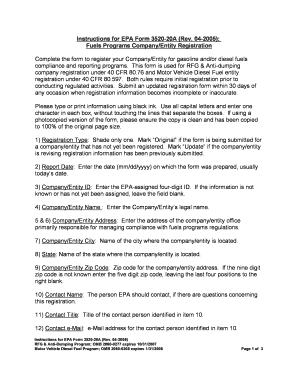EPA Form 3520-20A Fuels Programs Company Registration