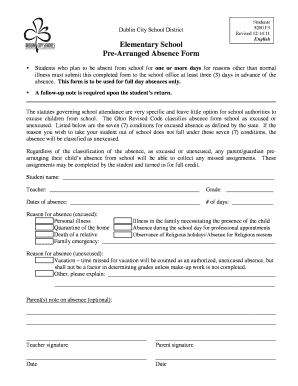 Pre-Arranged Absence Form