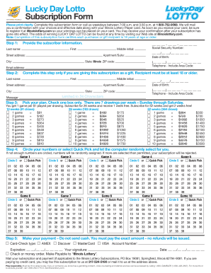 Illinois Lucky Day Lotto Subscription Form