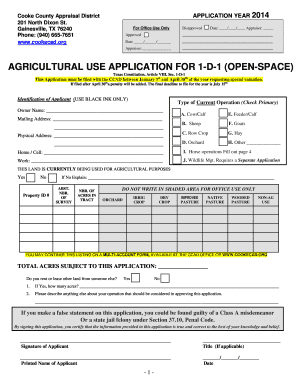 Texas Agricultural Use Application for 1-D-1 (Open-Space)