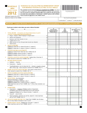 Maine Nonresident Credit Schedule NRH