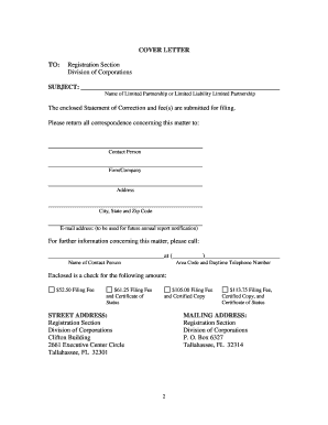 Florida Limited Partnership Correction Form