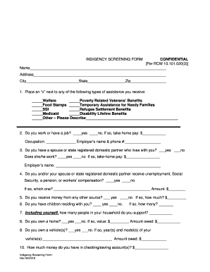 Washington Indigency Screening Form