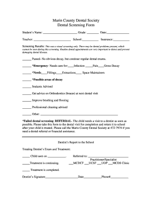 Marin County Dental Screening Form