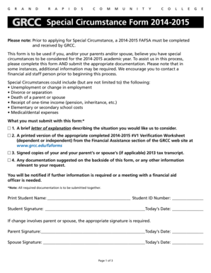 Grand Rapids Community College Special Circumstance Form