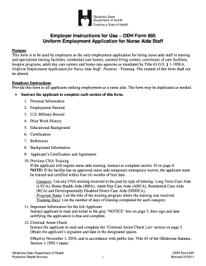 Uniform Employment Application for Nurse Aide Staff