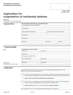 ASIC Form 379 Application for Suppression of Residential Address