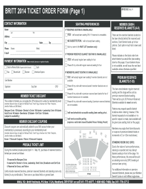 Britt Festivals Ticket Order Form